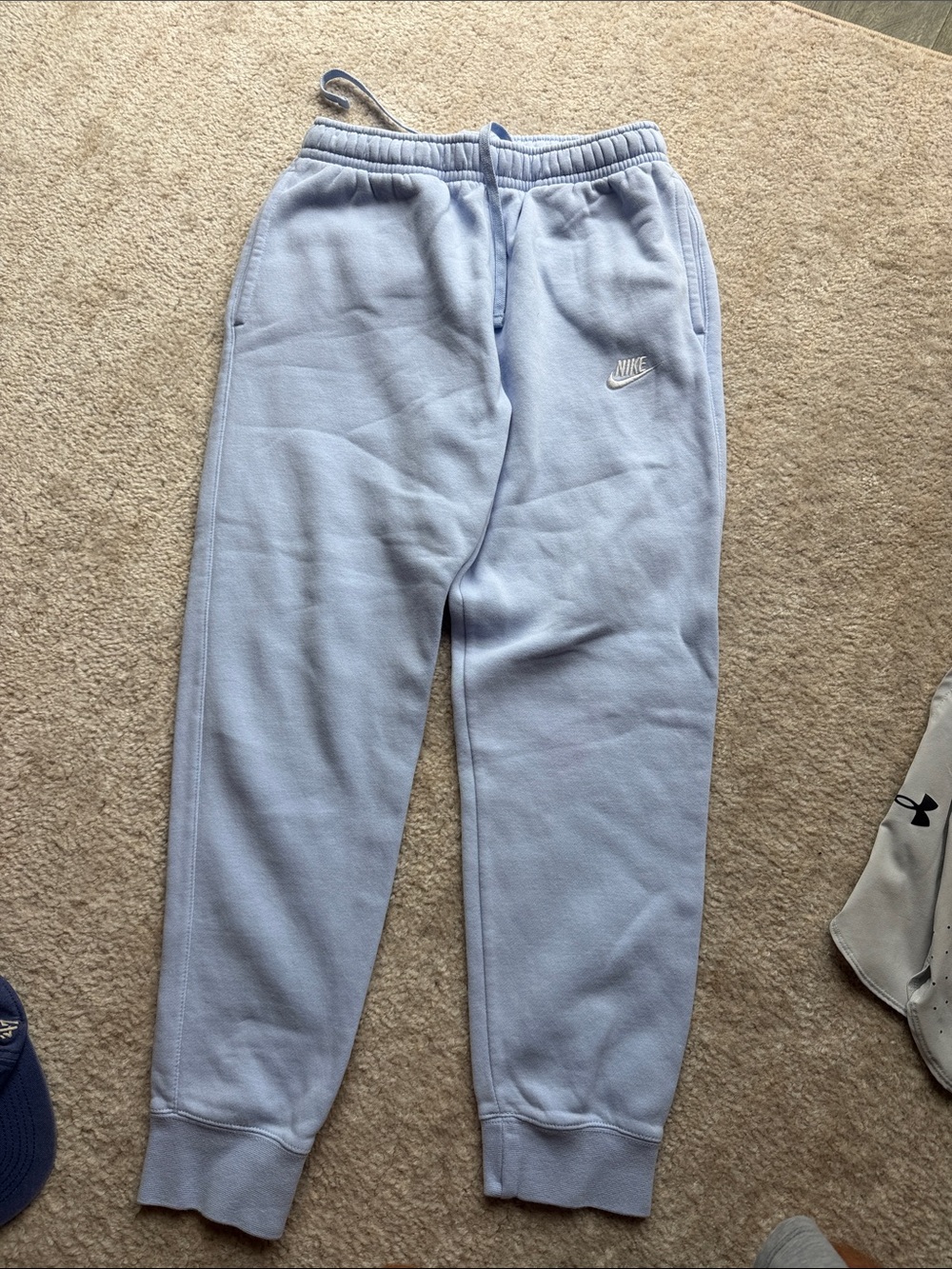 Nike Men’s Light Blue Fleece Joggers with White Swoosh